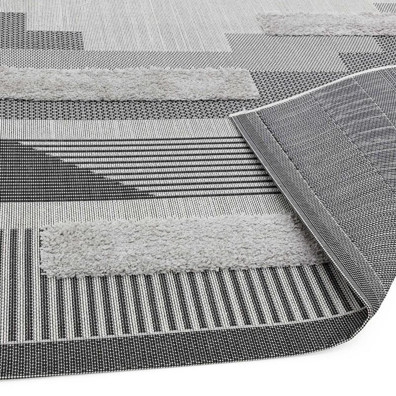 Geometric Print Outdoor Rug - Black & Grey