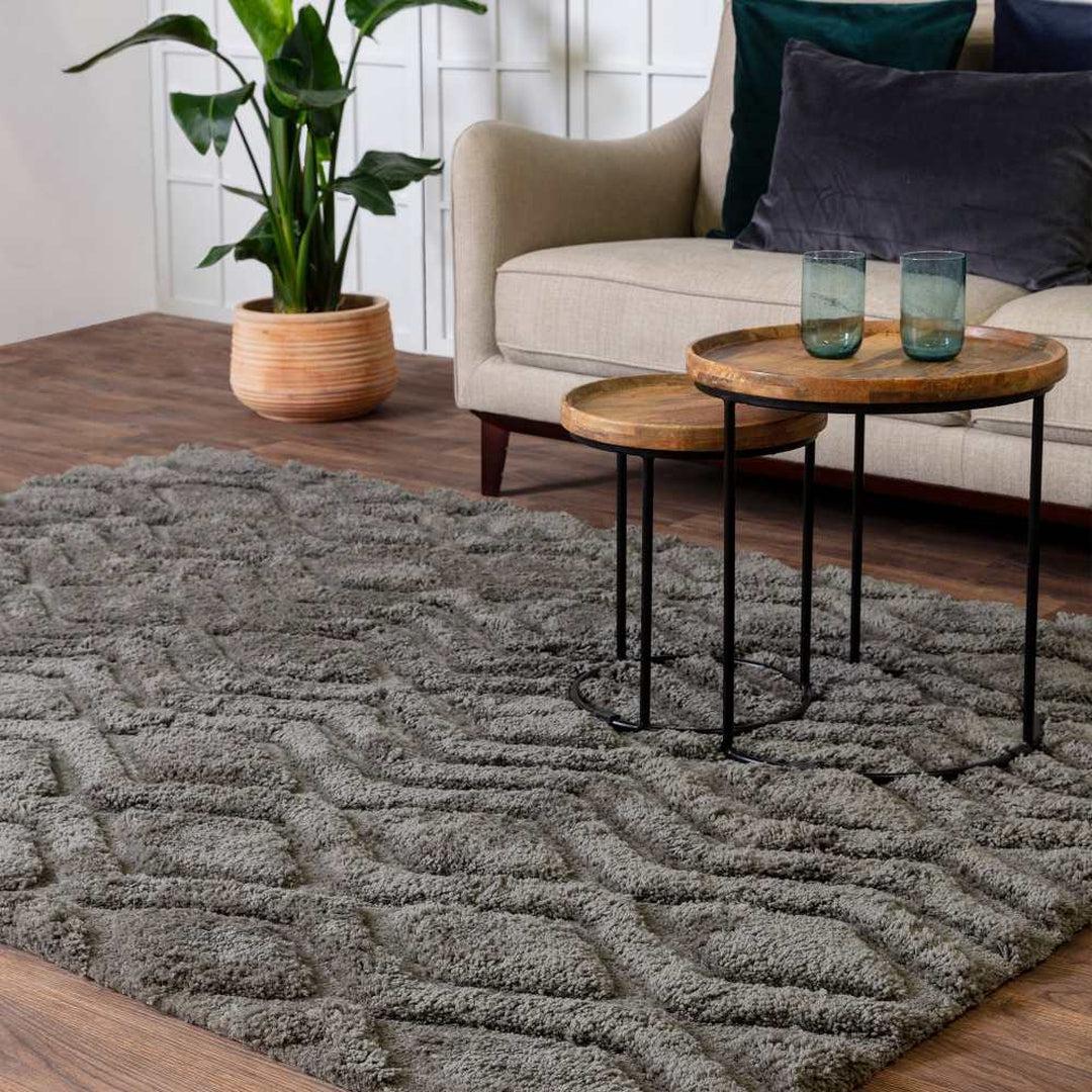 Geometric Shaggy Rug - Charcoal – Lime Lace