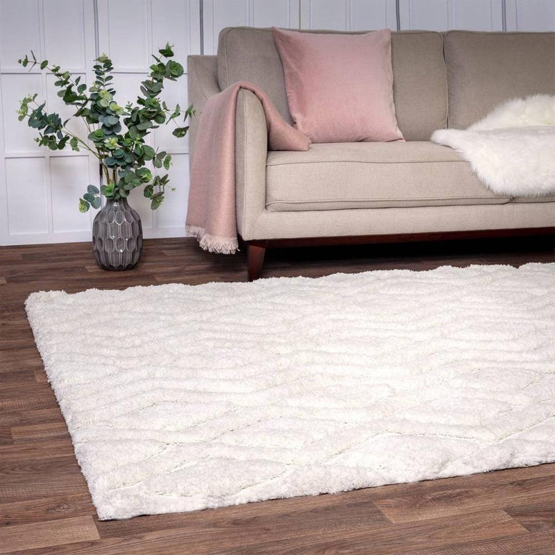 Geometric Shaggy Rug - Off White