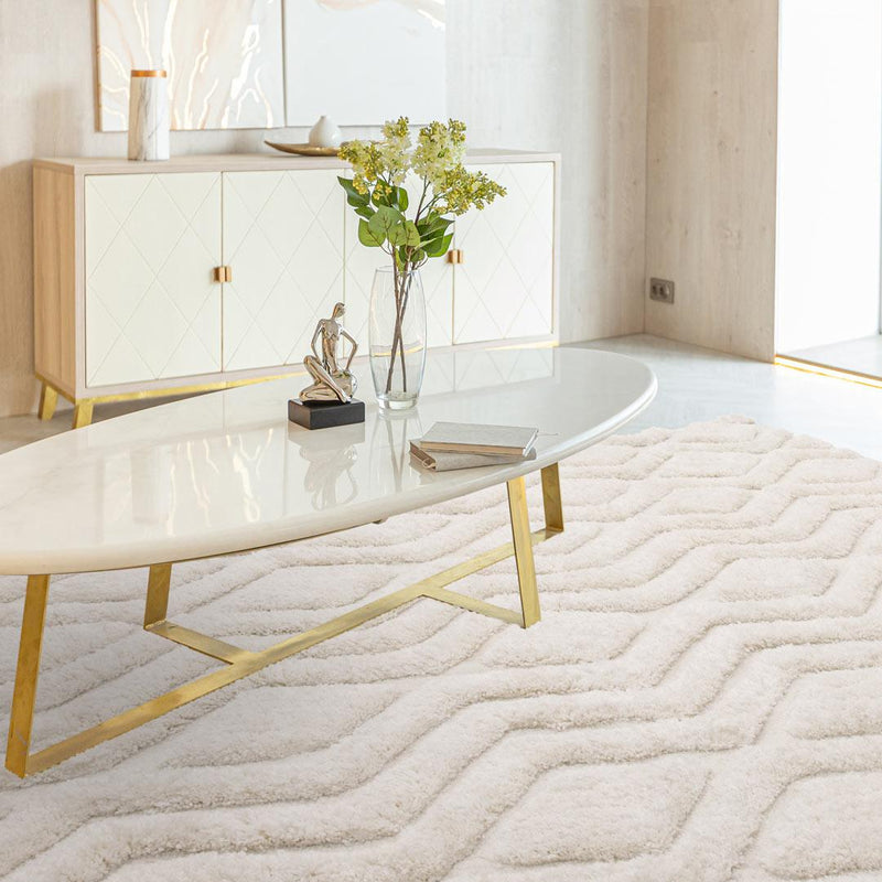 Geometric Shaggy Rug - Off White