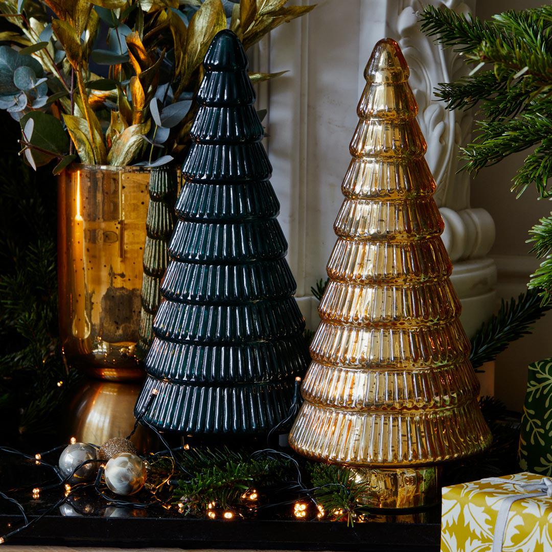 Gold & Green Glass Xmas Tree Ornament