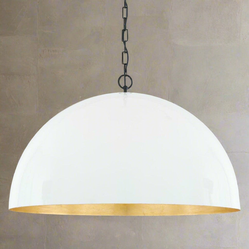 Goma Large White Dome and Gold Leaf Pendant Light