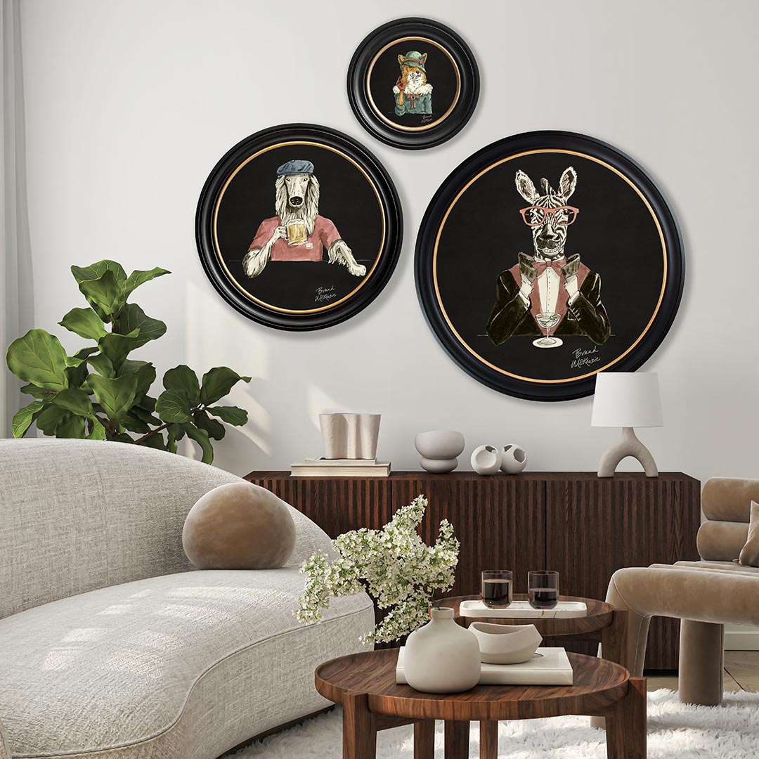 Happy Hour - Marty on Charcoal Black - Brand McKenzie Framed Art Prints