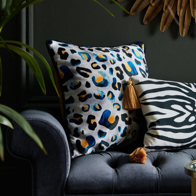 Indigo Leo Piped Velvet Cushion Cover