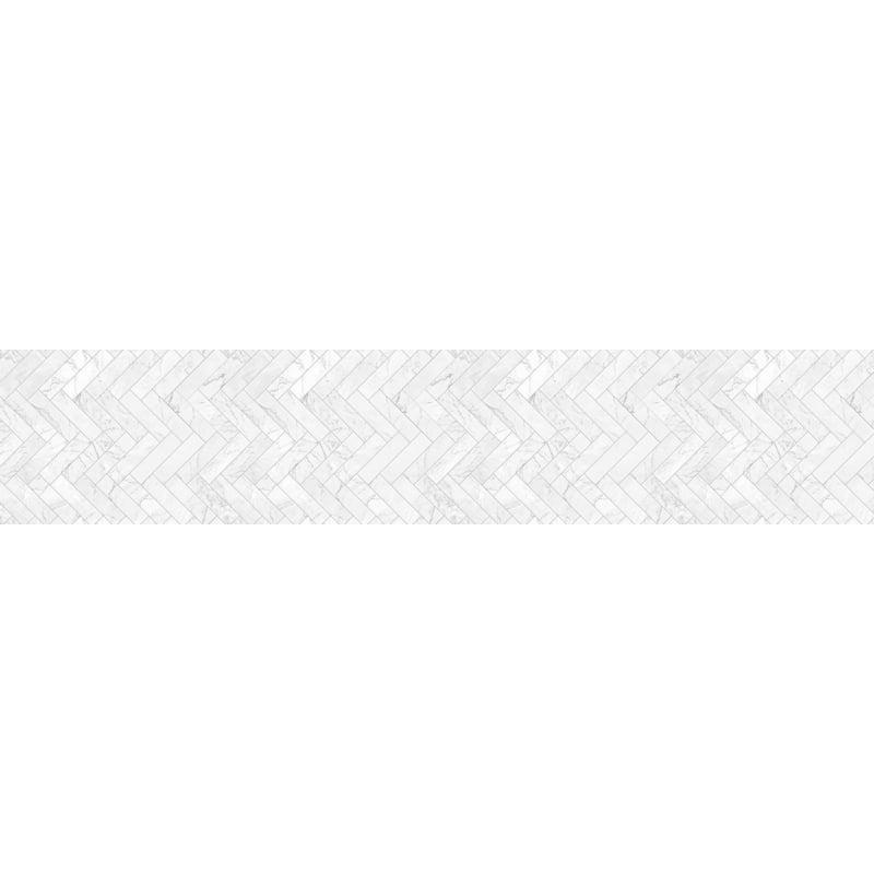 Kitchen Splashback Wallpaper White Marble Herringbone Splashback