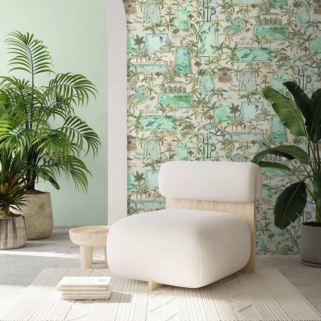 Lido Wallpaper - Palm Green - Brand Mckenzie