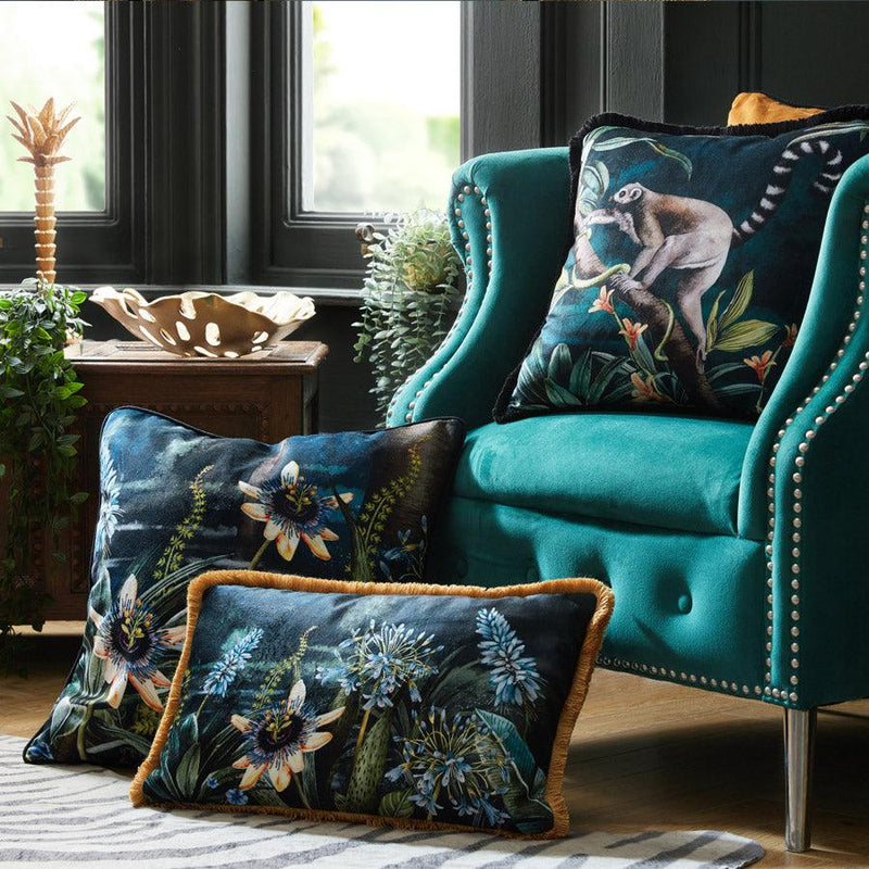 Madagascar Midnight Fringe Velvet Cushion Cover