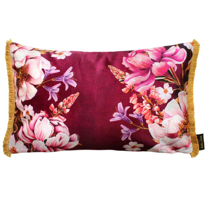 Magenta Blooms Rectangular Velvet Cushion
