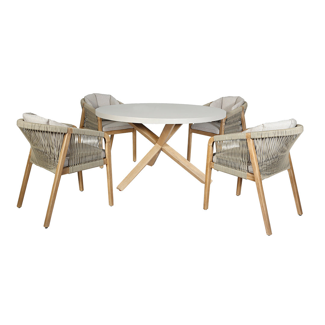 Martinique 4 Seat Round Dining Set - Light Brown