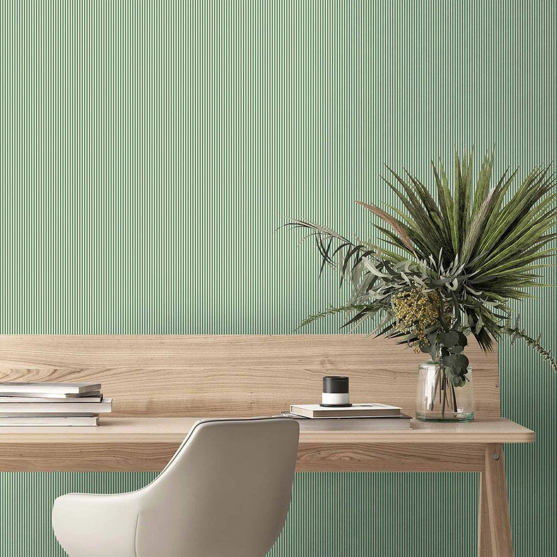 Matchstick Stripe Wallpaper - Green/Magnolia