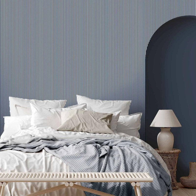 Matchstick Stripe Wallpaper - Navy/White