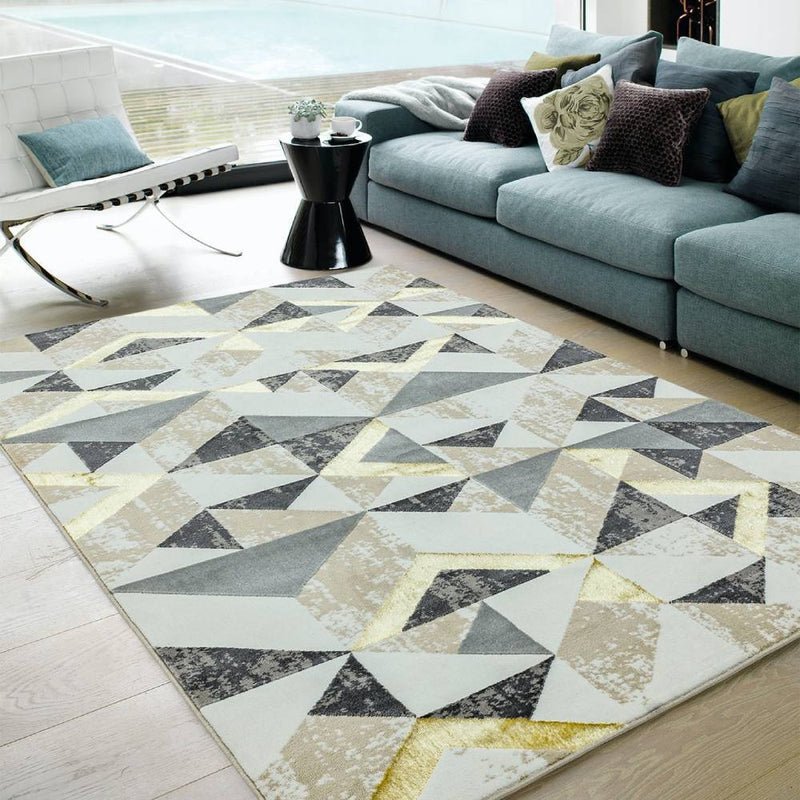 Metallic Geometric Print Rug - Grey