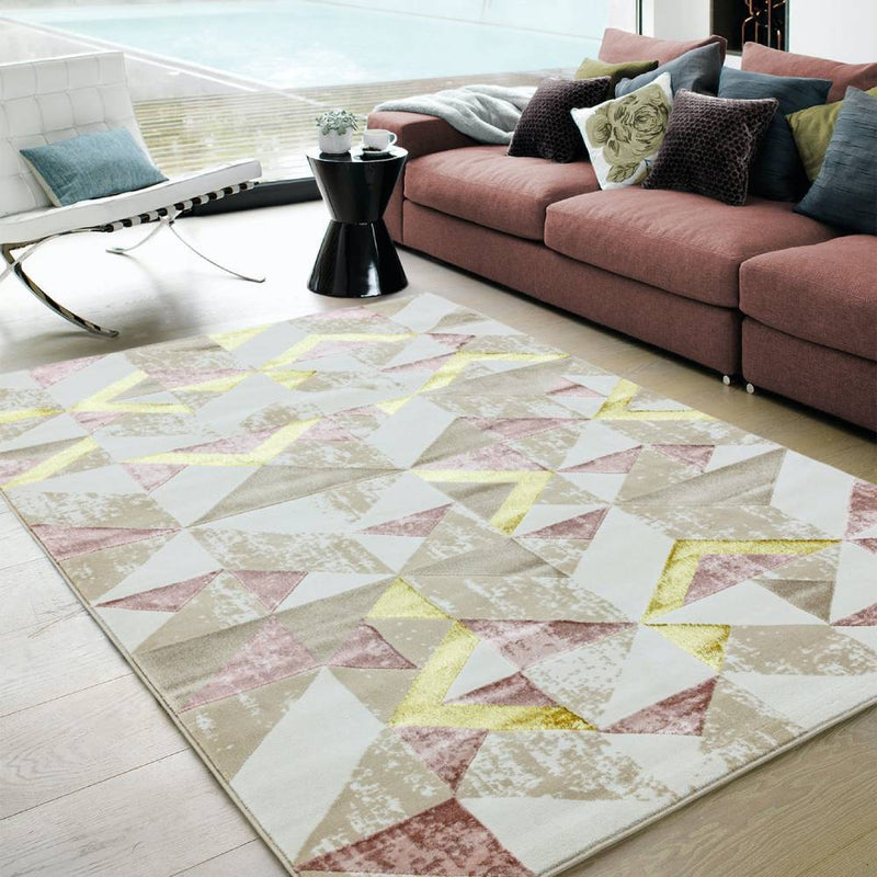 Metallic Geometric Print Rug - Pink