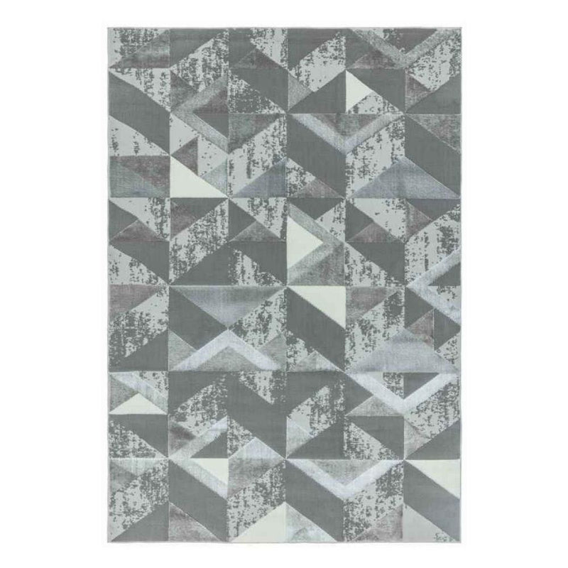Metallic Geometric Print Rug - Silver