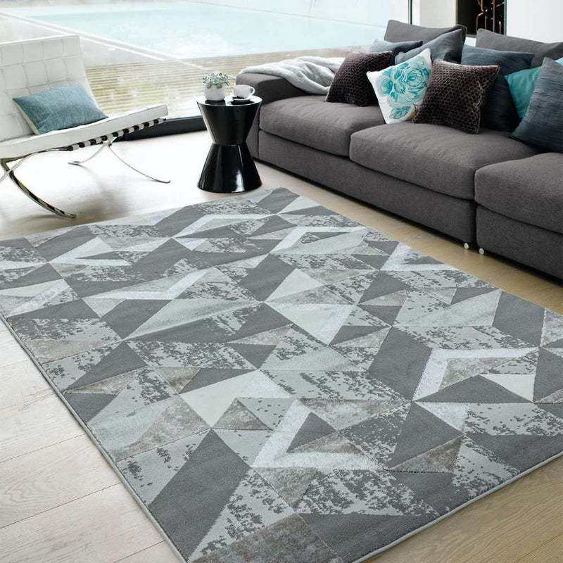 Metallic Geometric Print Rug - Silver