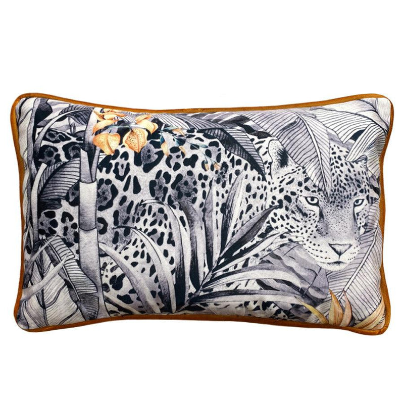 Monochrome Jaguar Rectangular Velvet Cushion