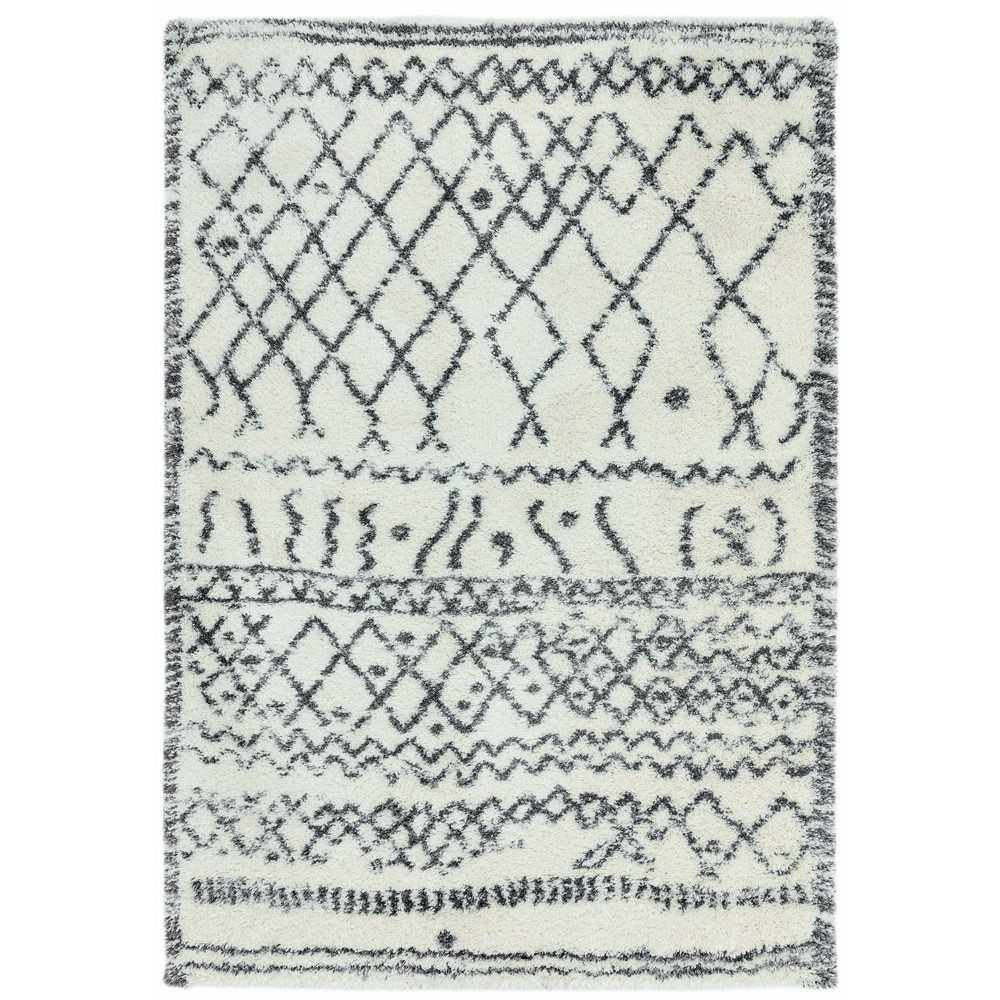 Moroccan Boho Deep Pile Rug - Cream & Grey
