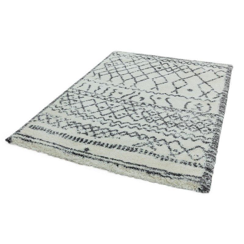 Moroccan Boho Deep Pile Rug - Cream & Grey