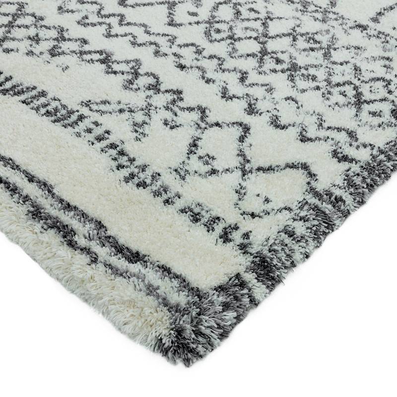 Moroccan Boho Deep Pile Rug - Cream & Grey