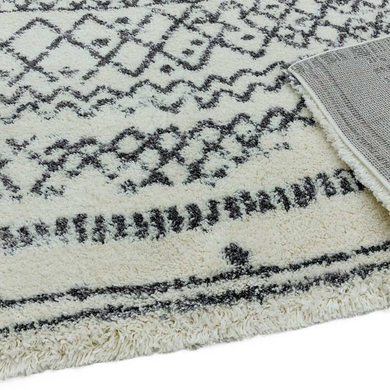 Moroccan Boho Deep Pile Rug - Cream & Grey