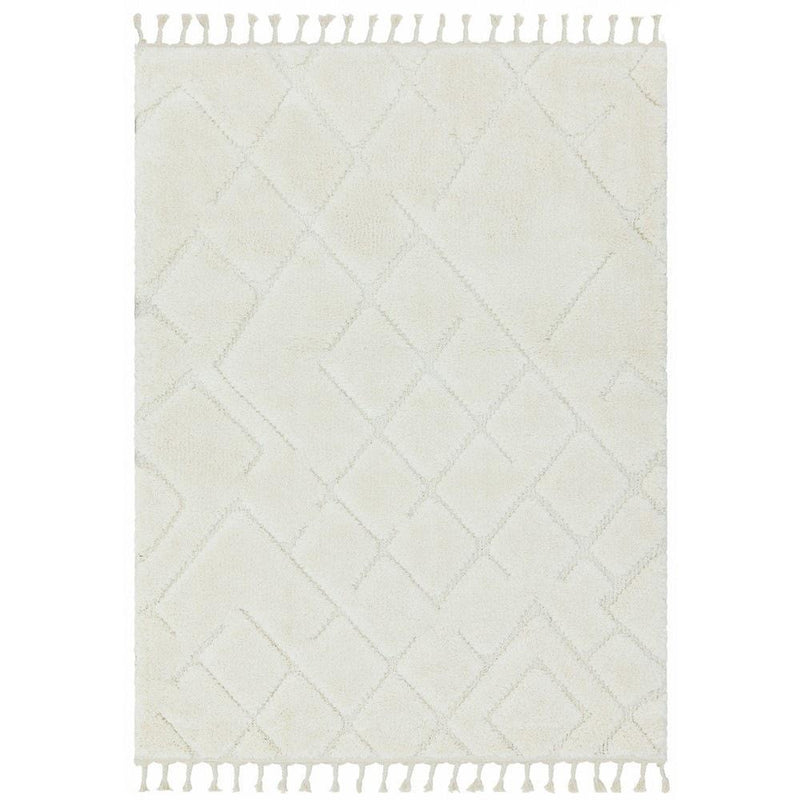 Moroccan Style Deep Pile Rug - Cream Diamonds