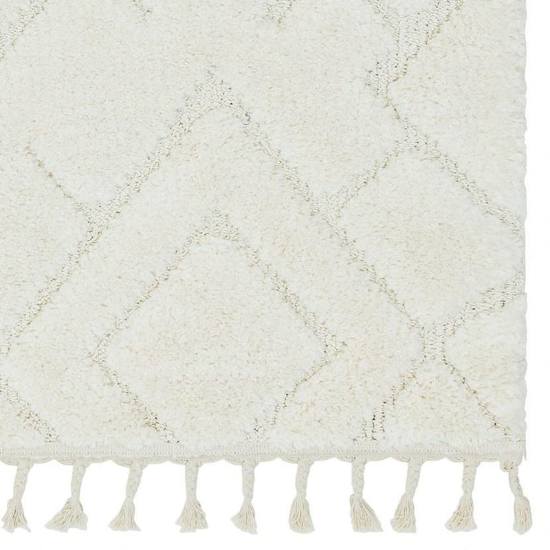 Moroccan Style Deep Pile Rug - Cream Diamonds