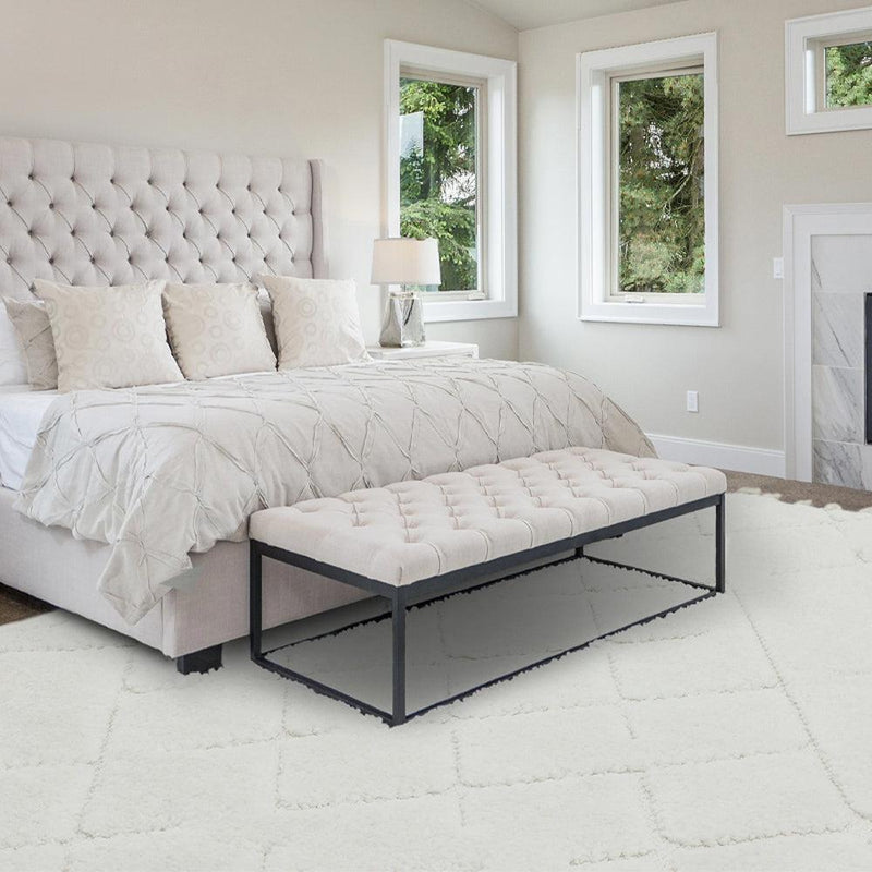 Moroccan Style Deep Pile Rug - Cream Diamonds