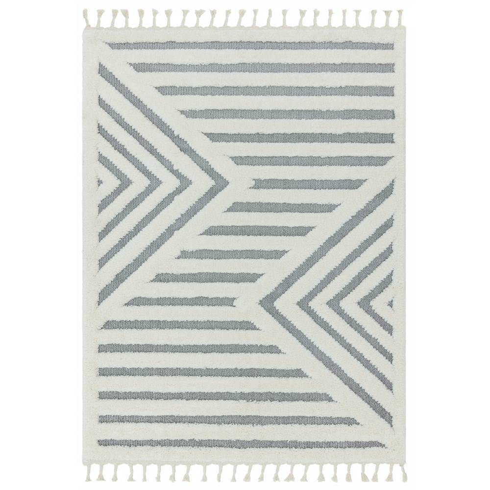 Moroccan Style Deep Pile Rug - Grey Stripe