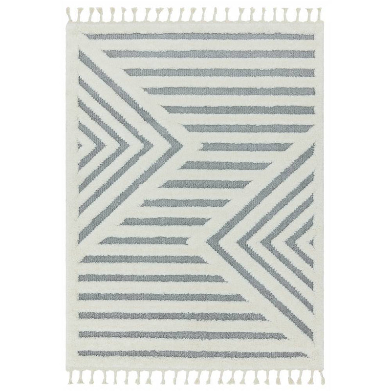 Moroccan Style Deep Pile Rug - Grey Stripe