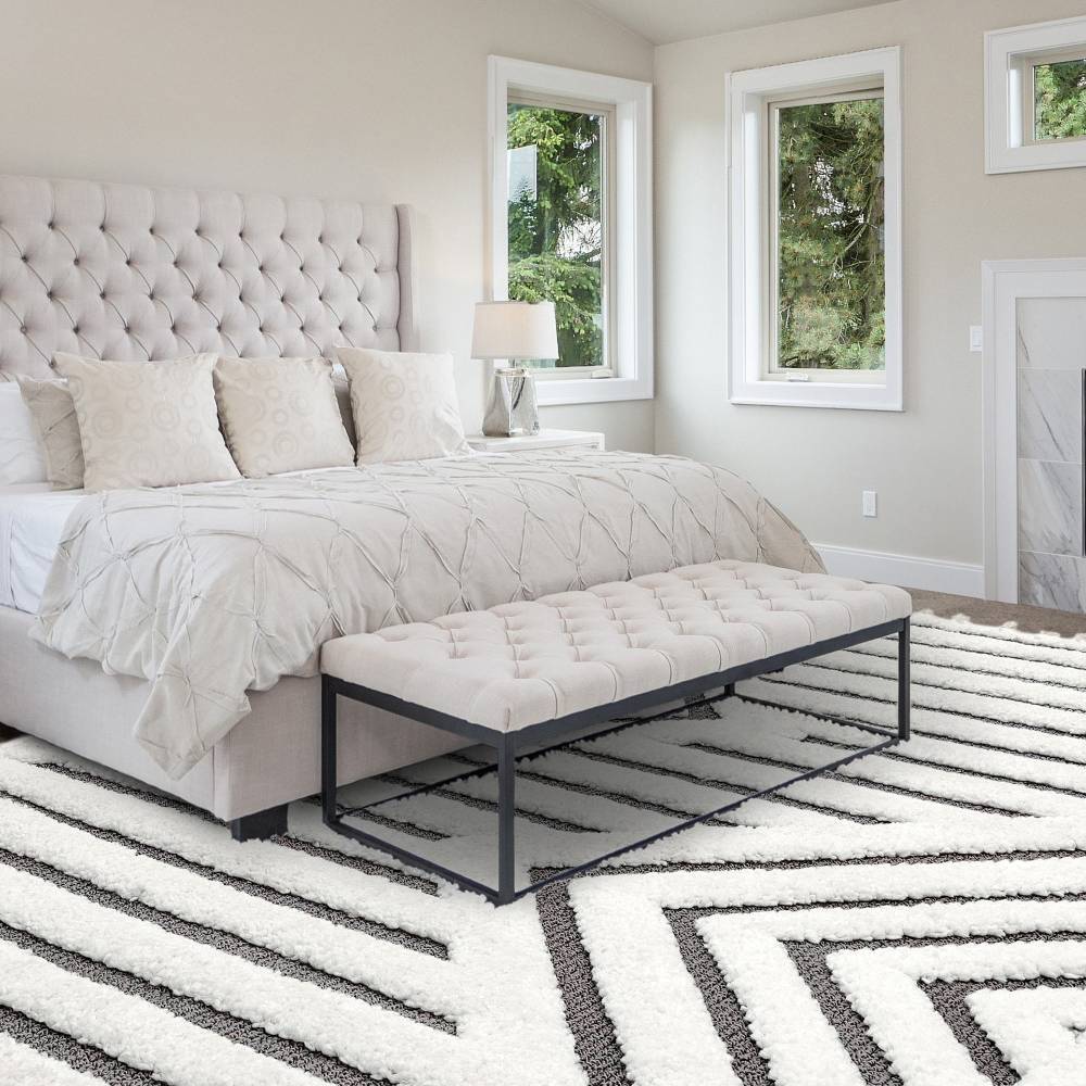 Moroccan Style Deep Pile Rug - Grey Stripe