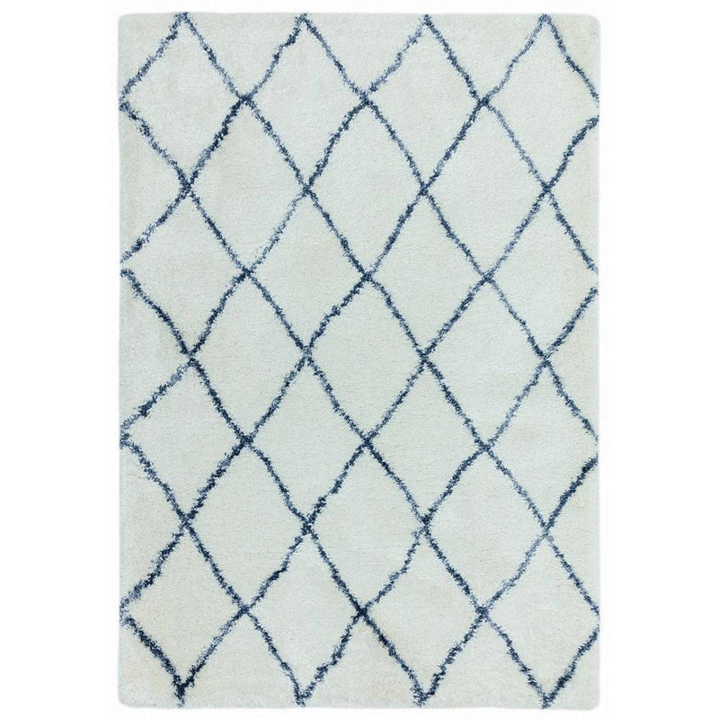 Moroccan Style Diamonds Deep Pile Rug - Cream & Blue