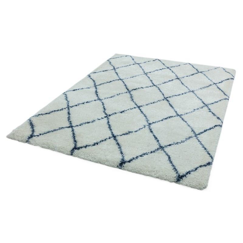 Moroccan Style Diamonds Deep Pile Rug - Cream & Blue