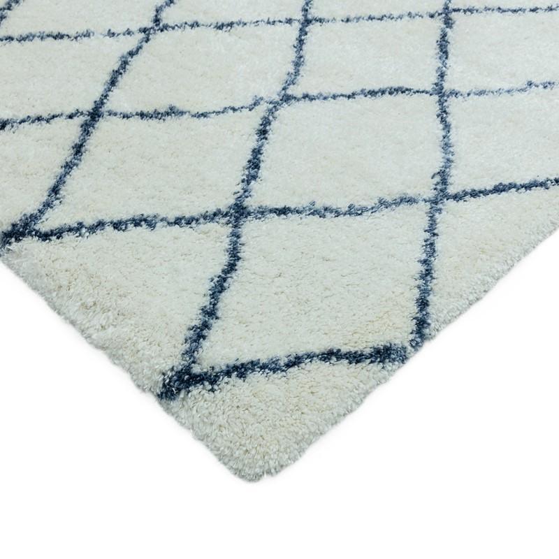 Moroccan Style Diamonds Deep Pile Rug - Cream & Blue