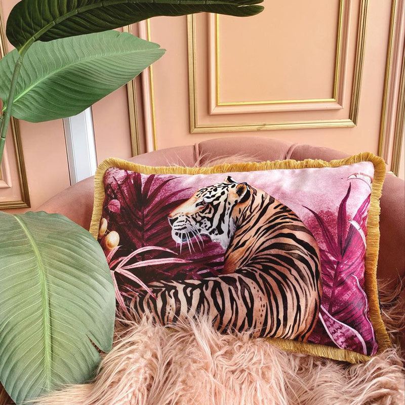 Mulberry Tigress Fringe Velvet Cushion Cover