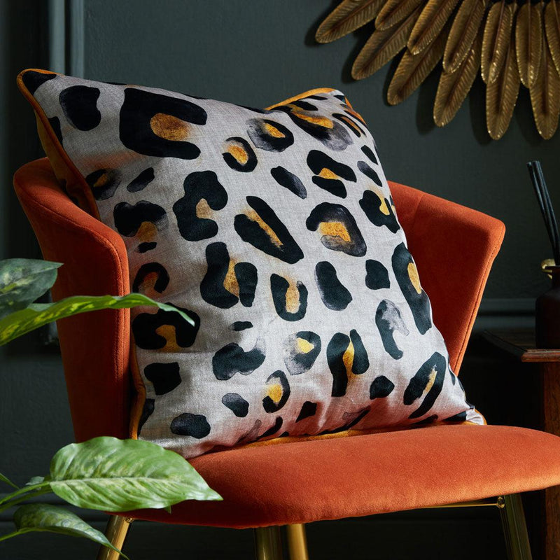 Natural Leo Piped Velvet Cushion