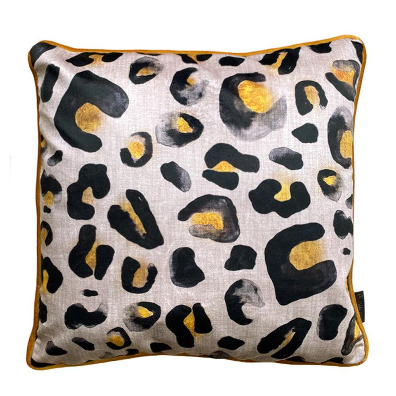 Natural Leo Piped Velvet Cushion