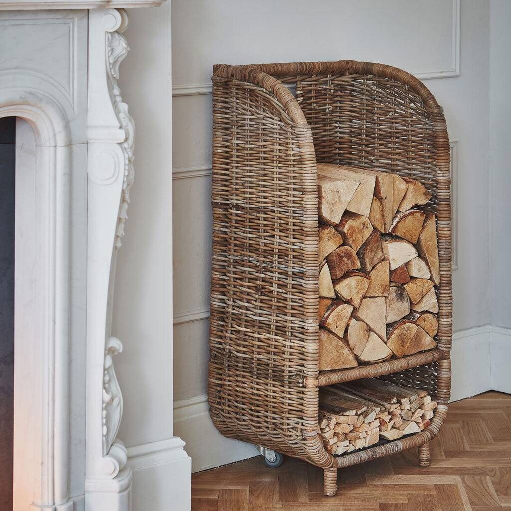 Rattan Firewood Storage With Kindling Shelf