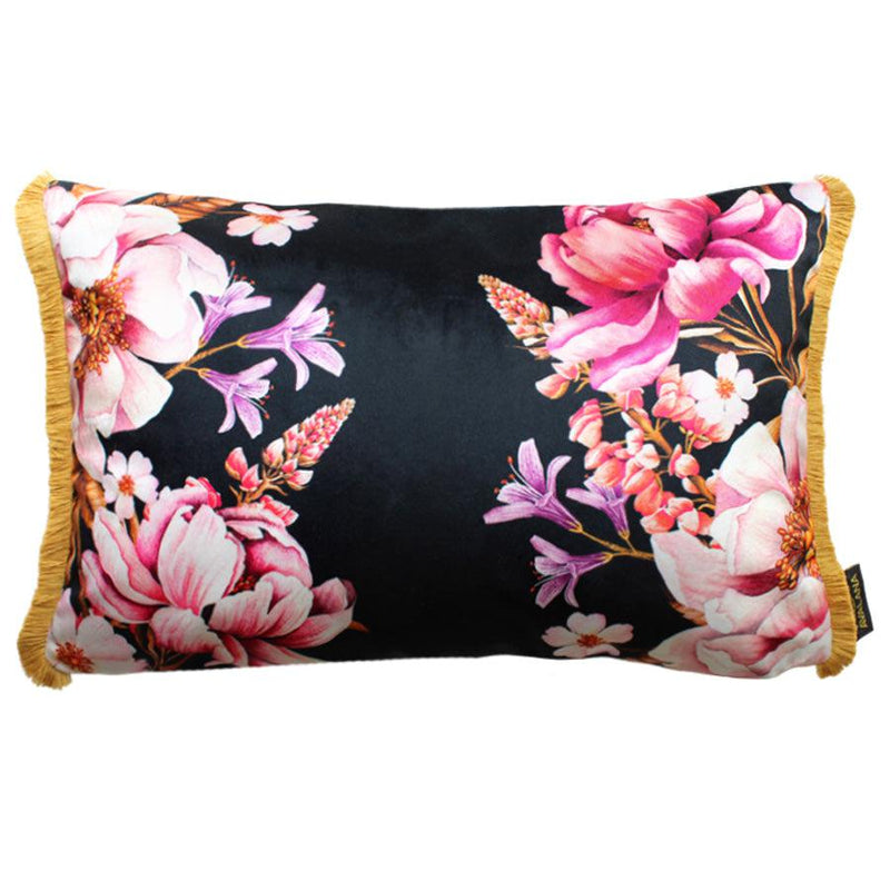 Noir Blooms Rectangular Velvet Cushion