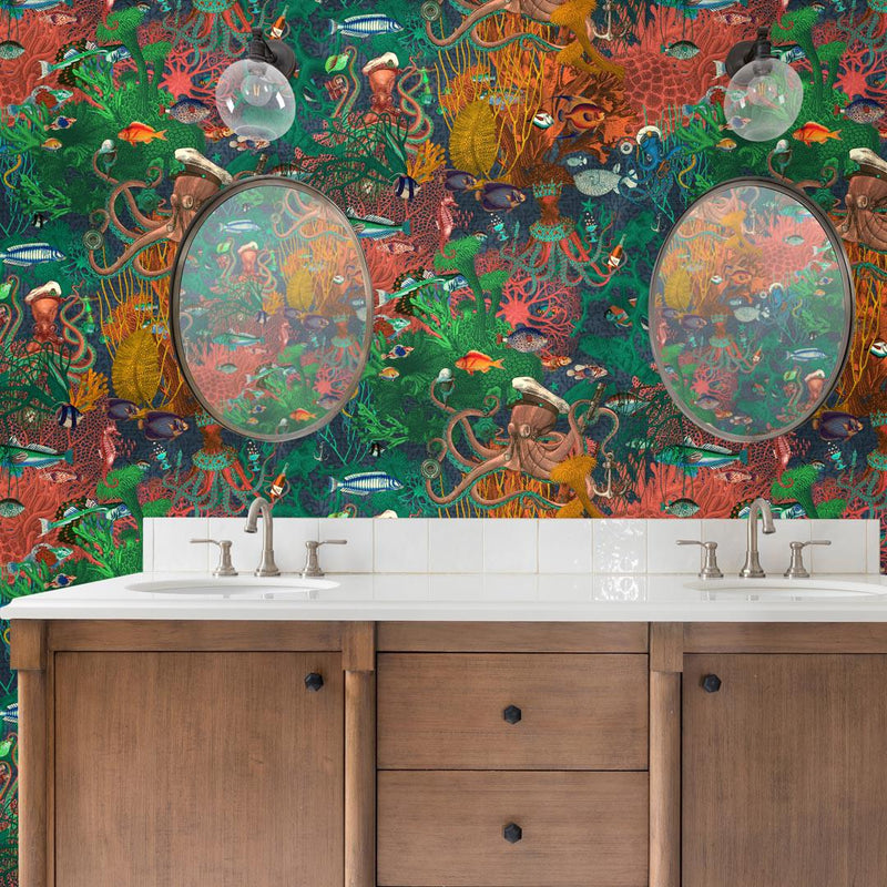 Octopus Wallpaper - Emerald Coral - Brand Mckenzie