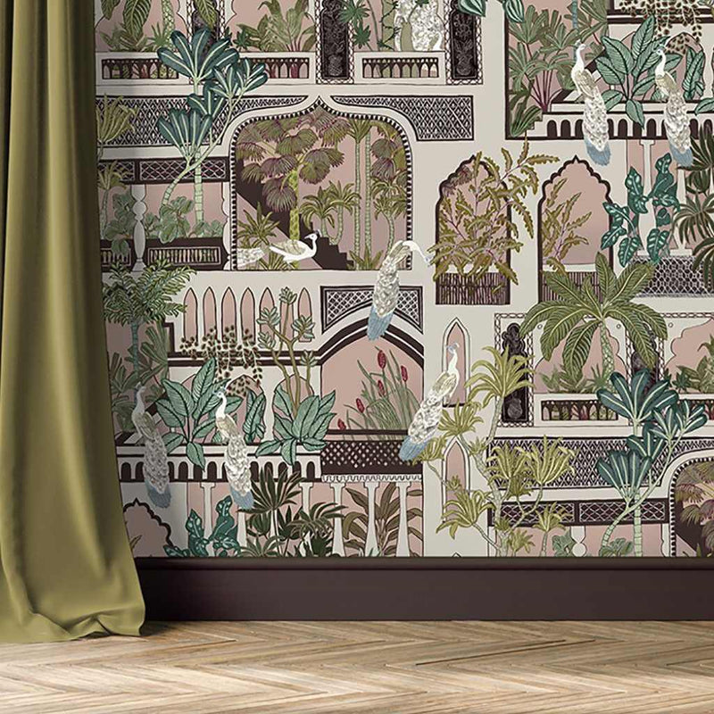 Peacock Arches Wallpaper - Blush Pink - Josephine Munsey