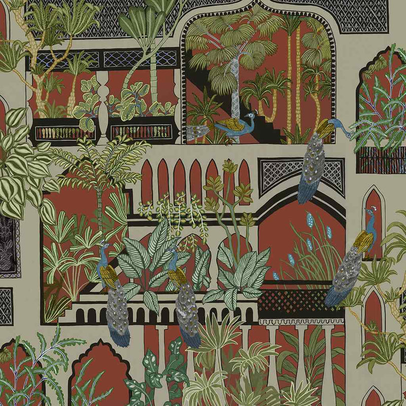 Peacock Arches Wallpaper - Terracotta - Josephine Munsey
