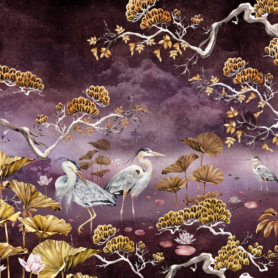 Plum Orient Natural Linen Fabric