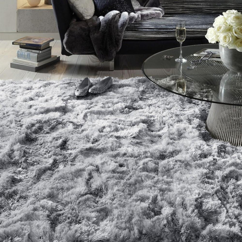 Plush Deep Pile Shaggy Rug - Silver