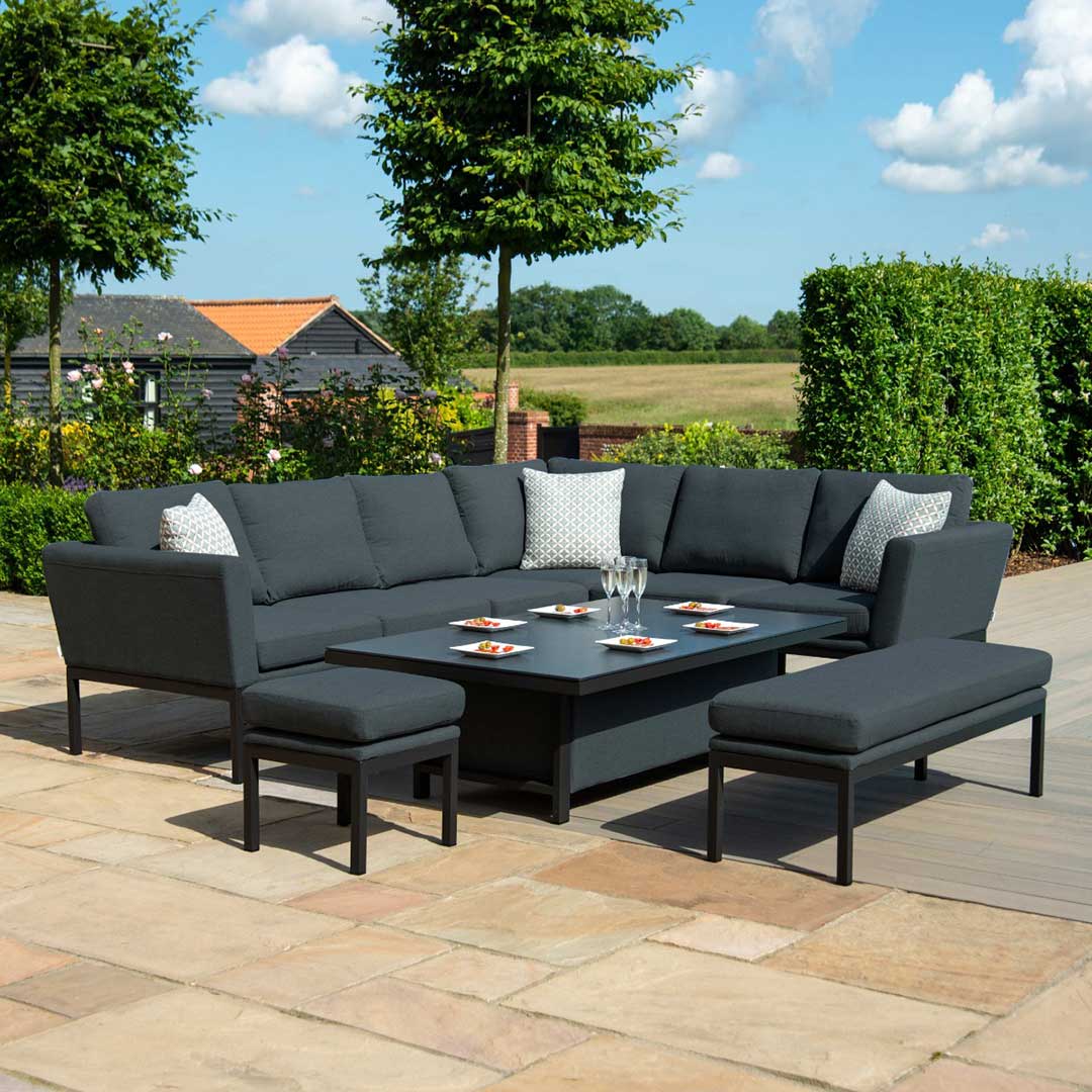 Pulse Rectangular Corner Dining Set with Rising Table - Charcoal – Lime ...