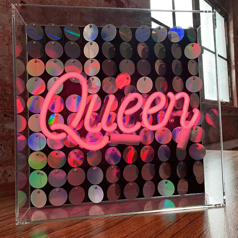 Queen Sequins Neon Acrylic Box Light