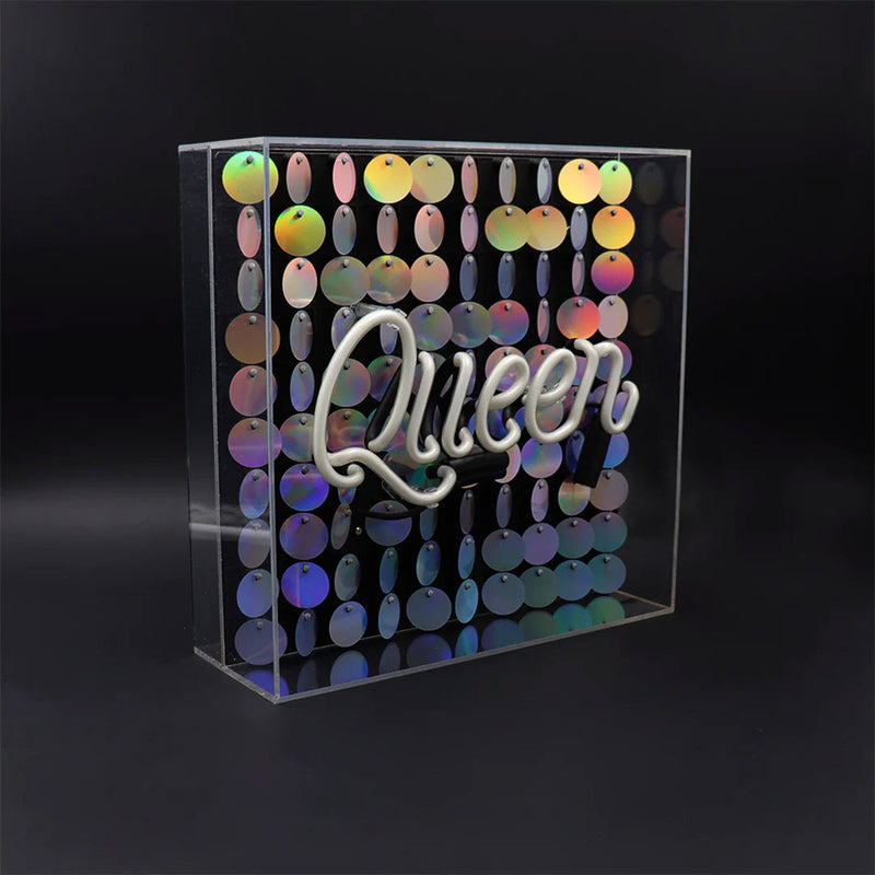 Queen Sequins Neon Acrylic Box Light