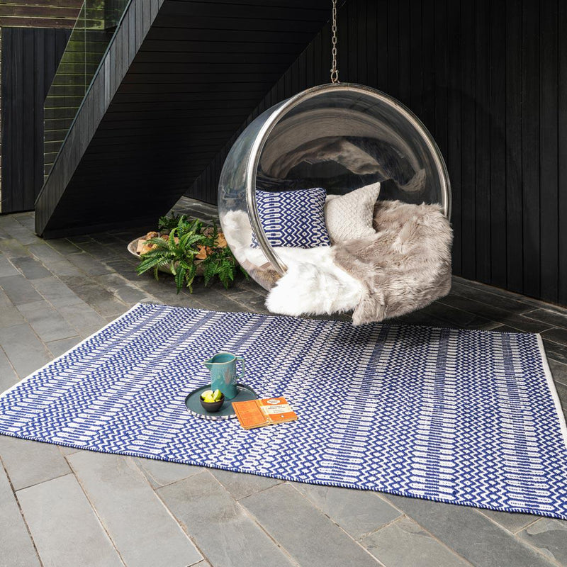 Reversible Geometric Outdoor Rug - Blue