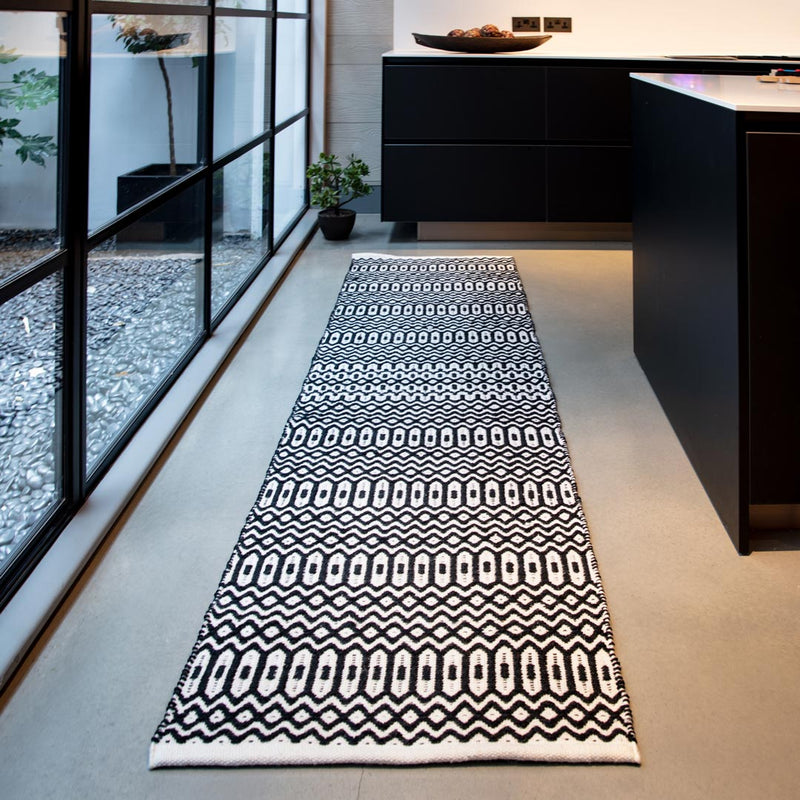 Reversible Geometric Outdoor Rug & Runner - Black