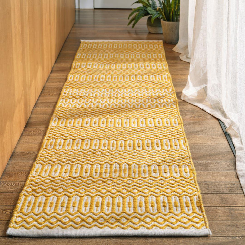 Reversible Geometric Outdoor Rug & Runner - Mustard