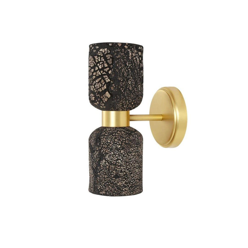 Sakura Double Ceramic & Brass Wall Light - Black Clay - Mullan Lighting